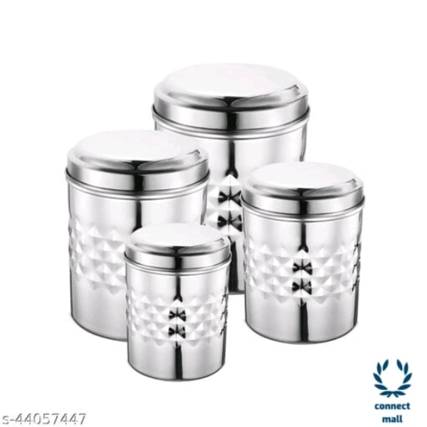 Essential Jars & Containers - L X H X W: 13.5 X 16.5 X 13.5cm, Mirror Polish S.Steel, Stainless Steel, 4 Pieces of pack 1